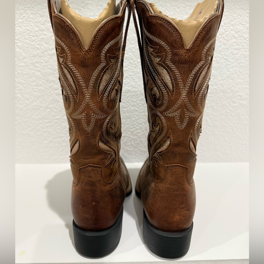 ARIAT WOMEN'S ROUND UP BLISS SASSY BROWN WITH GLITTER WIDE SQUARE COWBOY BOOT - Picture 5 of 10